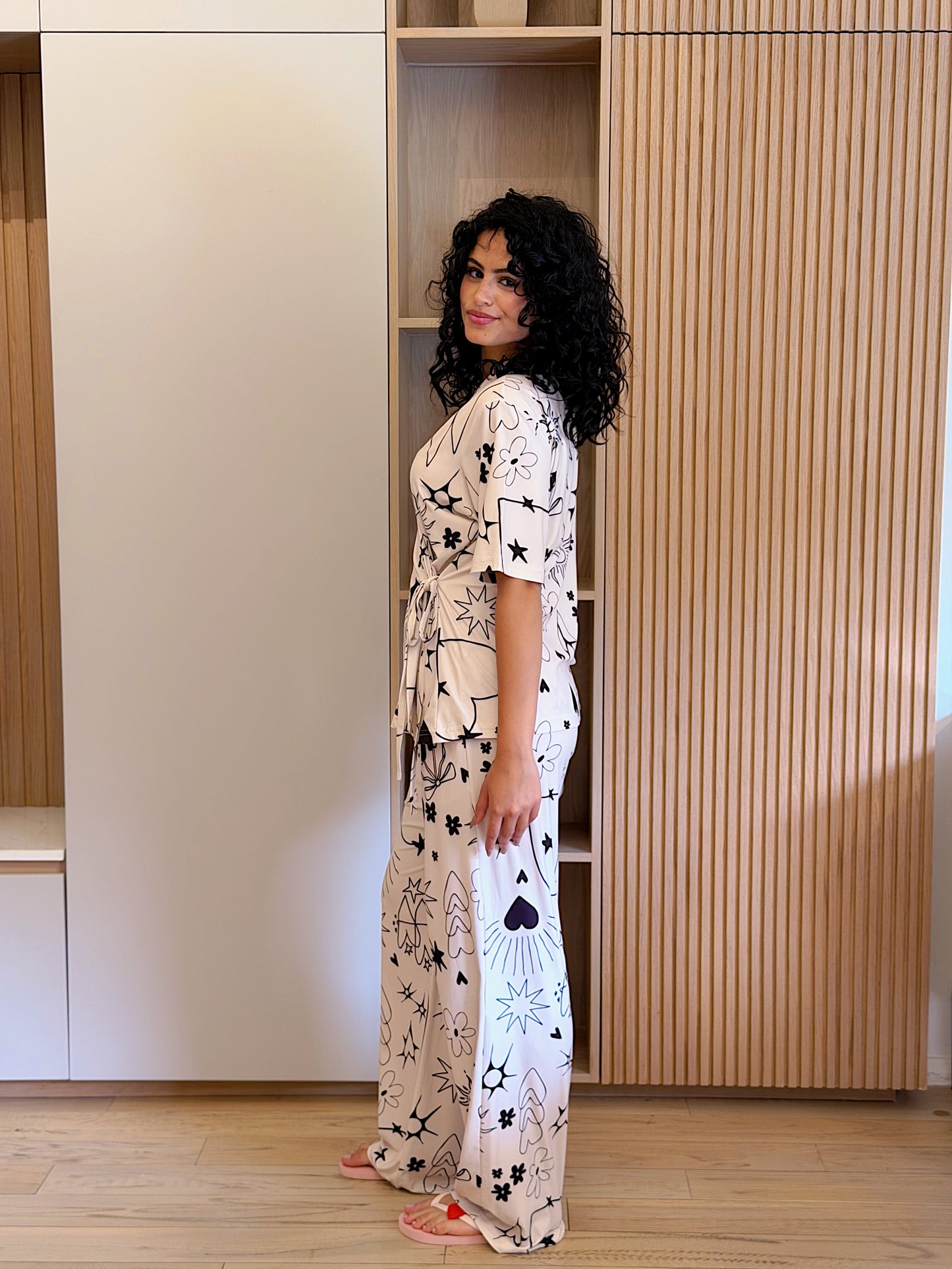 Self love cotton warp-style pajama/ self care in Beige