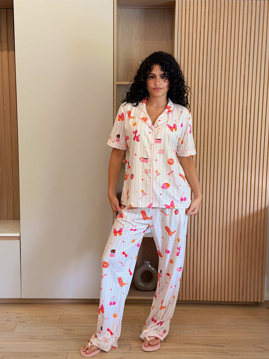 Self love cotton Button -up pajama / coffe