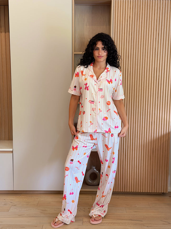 Self love cotton Button -up pajama / coffe