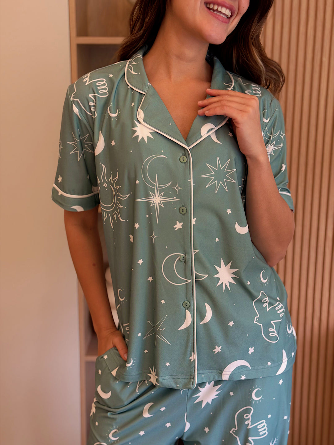 Self love cotton Button -up pajama l/Moon