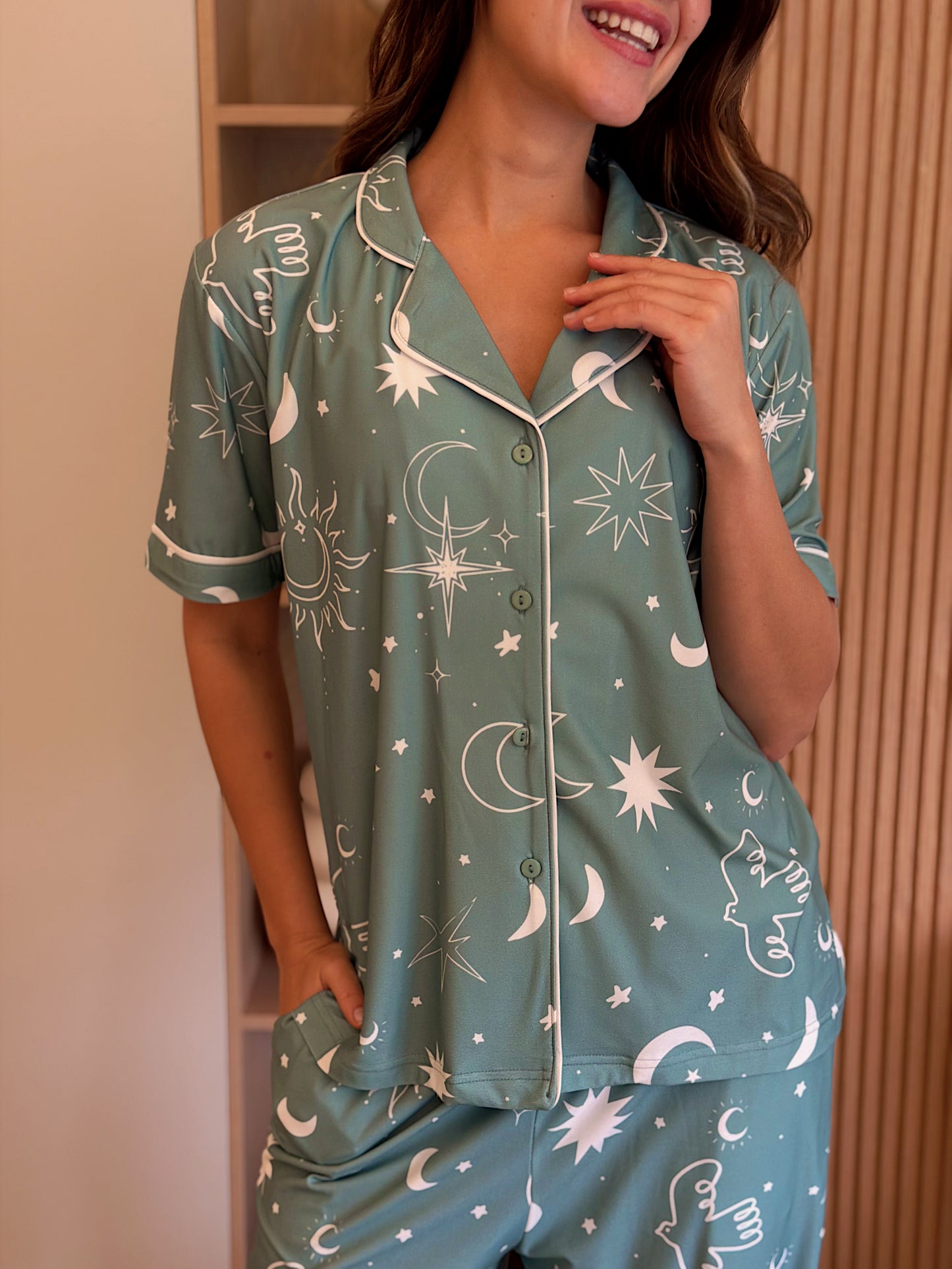 Self love cotton Button -up pajama l/Moon