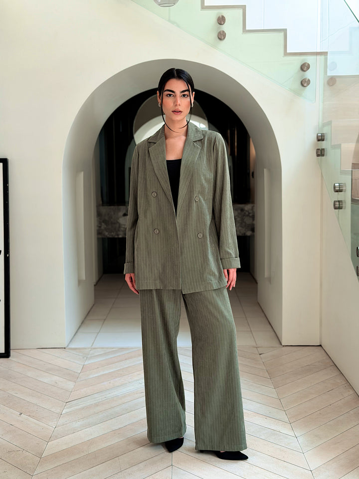 Striped Easy Chic Set In Olive