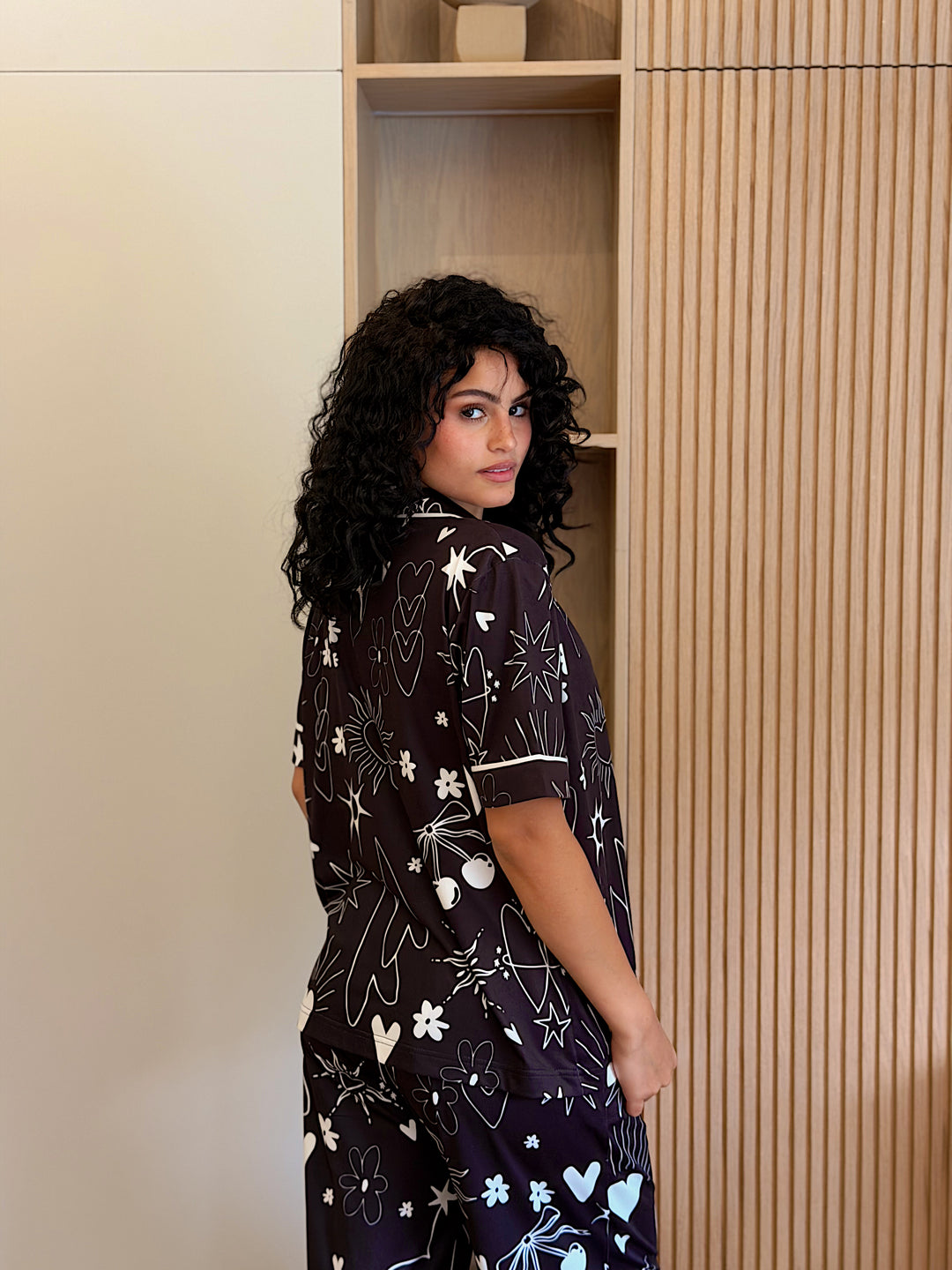 Self love cotton Button -up pajama / self care black