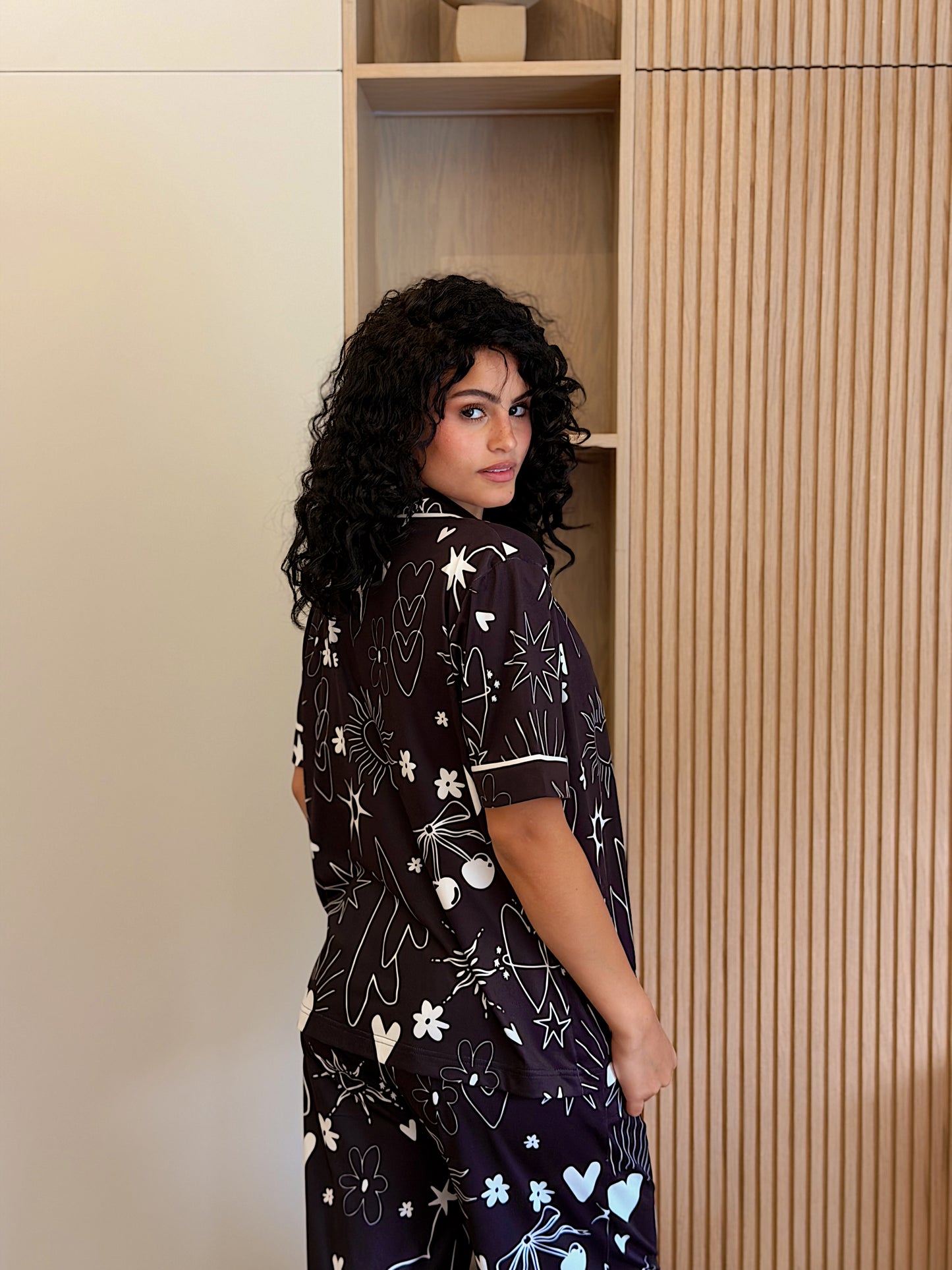 Self love cotton Button -up pajama / self care black
