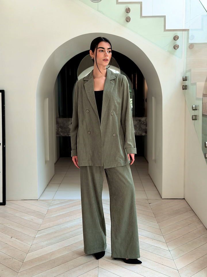 Striped Easy Chic Set In Olive