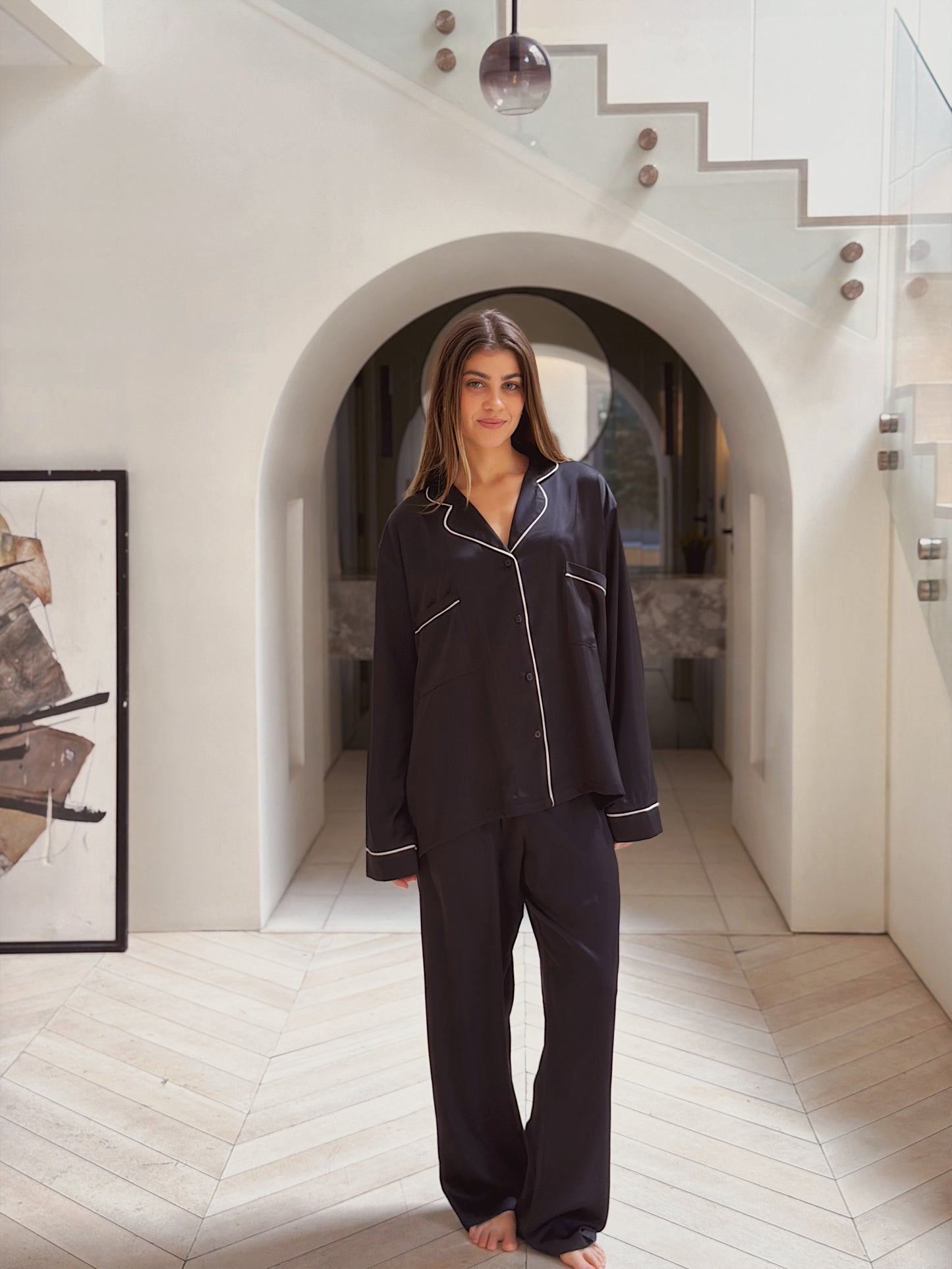 Self love satin /Dream lace in Black pajama only