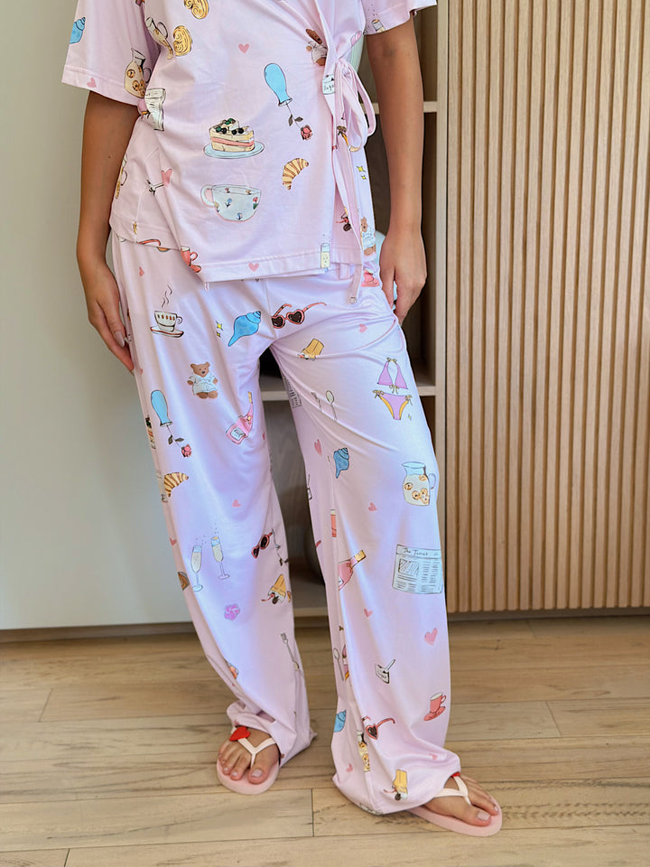 Self love cotton warp-style pajama /self love in Pink