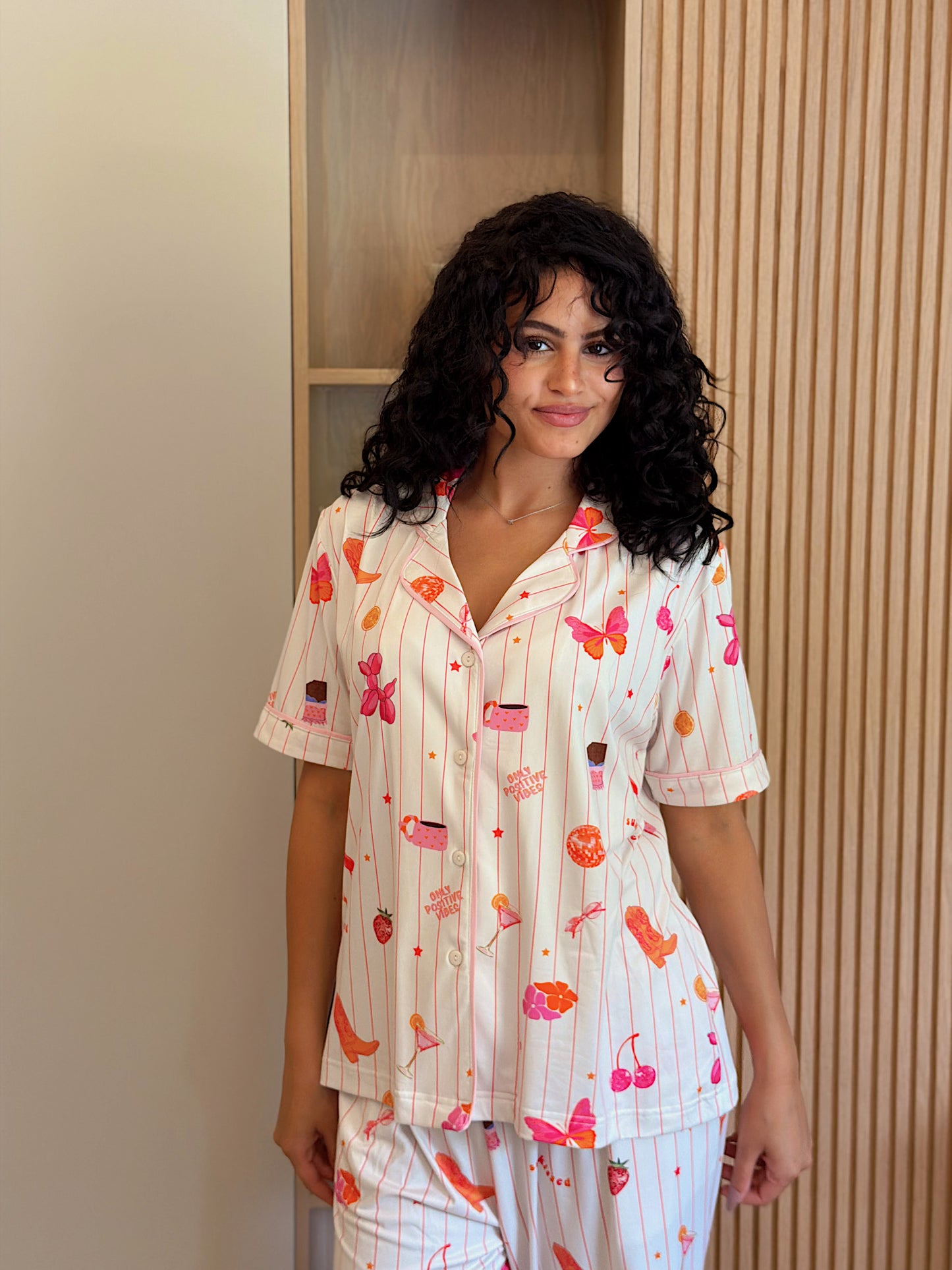 Self love cotton Button -up pajama / coffe