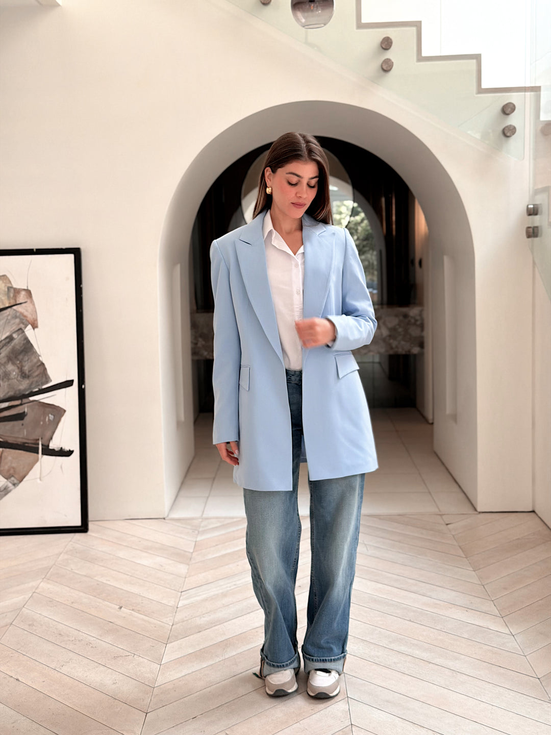 Slim fit sky blue blazer