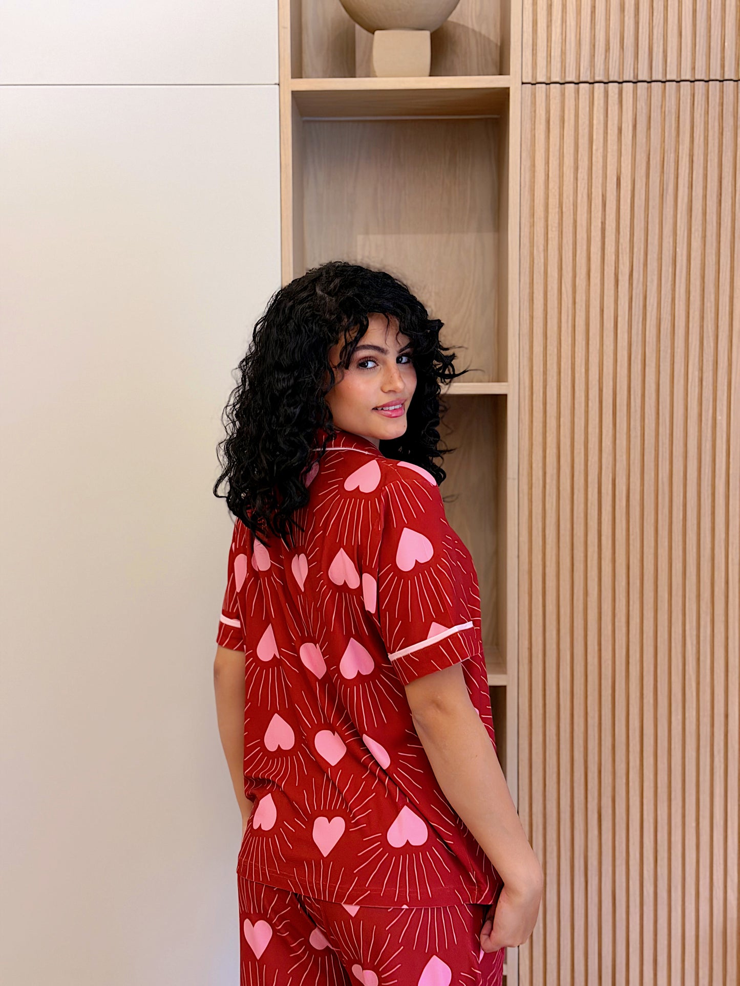 Self love cotton Button -up pajama / club in Red
