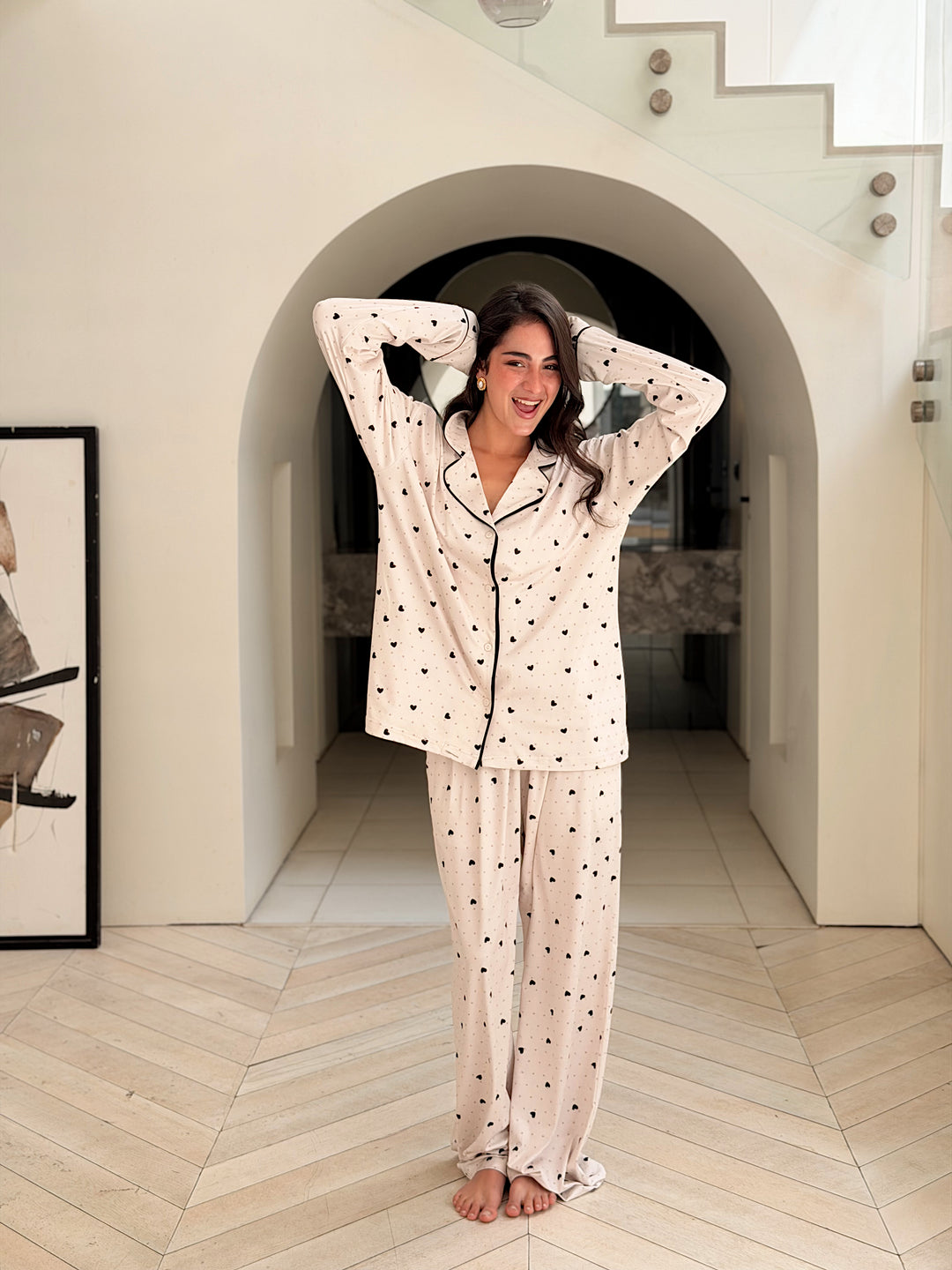 Self love cotton / little heart in Beige pajama only