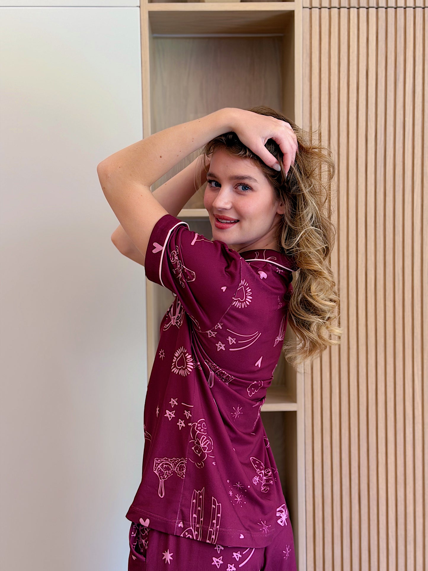 Self love cotton Button -up pajama /just girl in burgundy