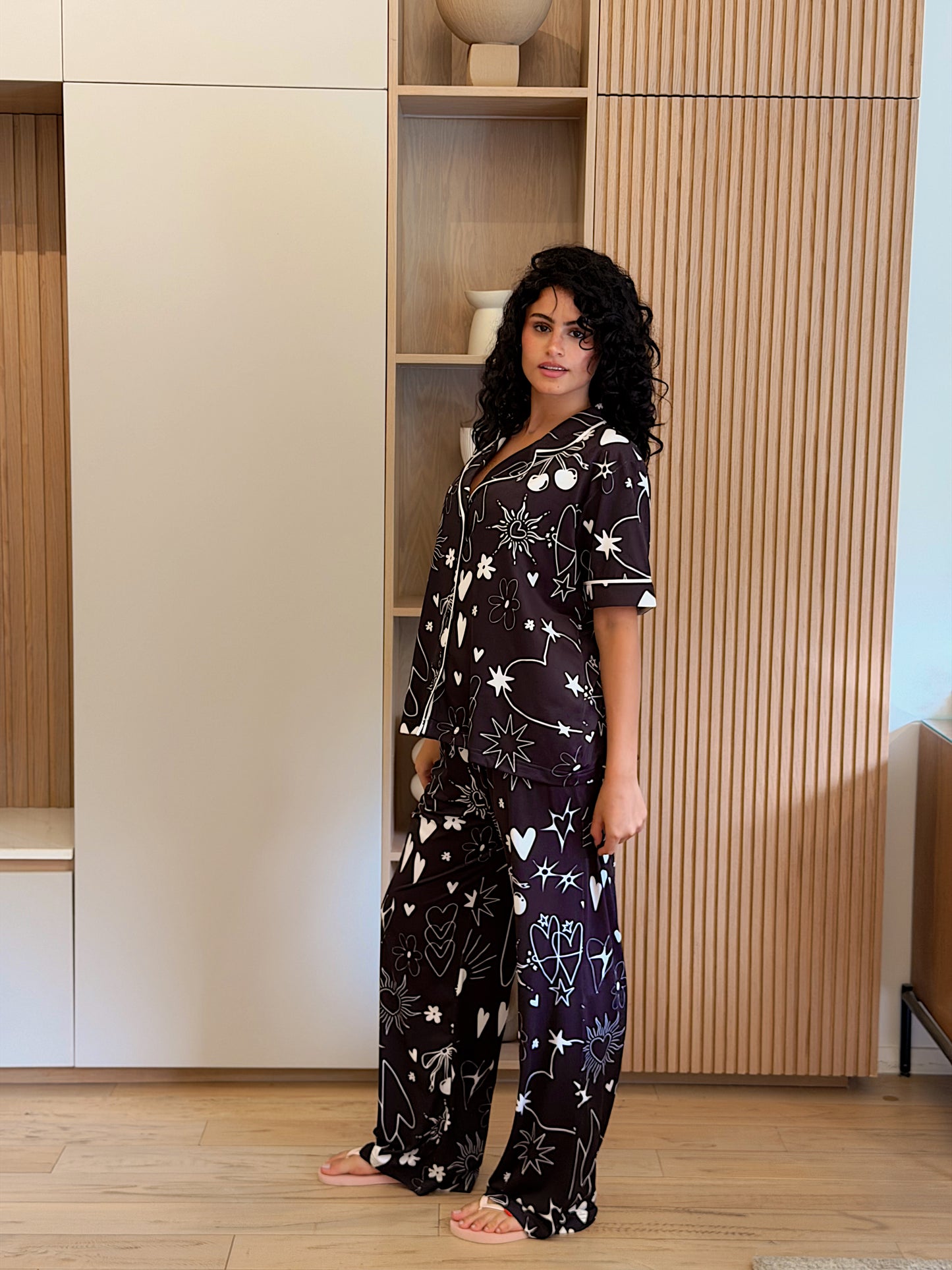 Self love cotton Button -up pajama / self care black