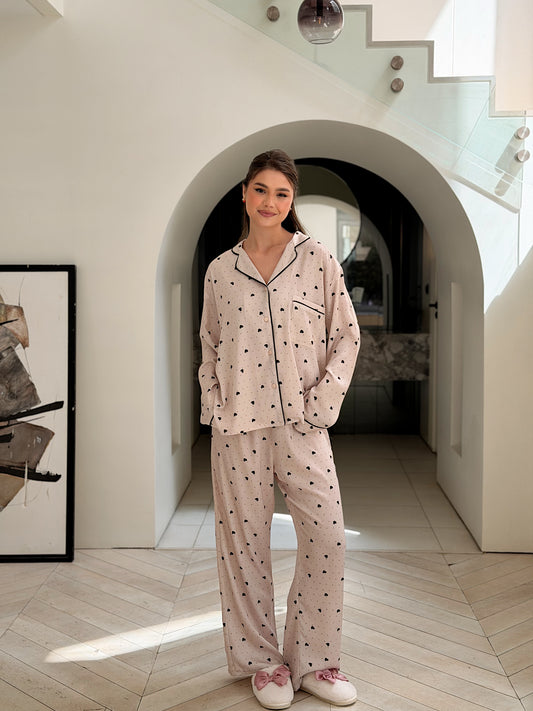 Self love satin/ little heart in Beige pajama only