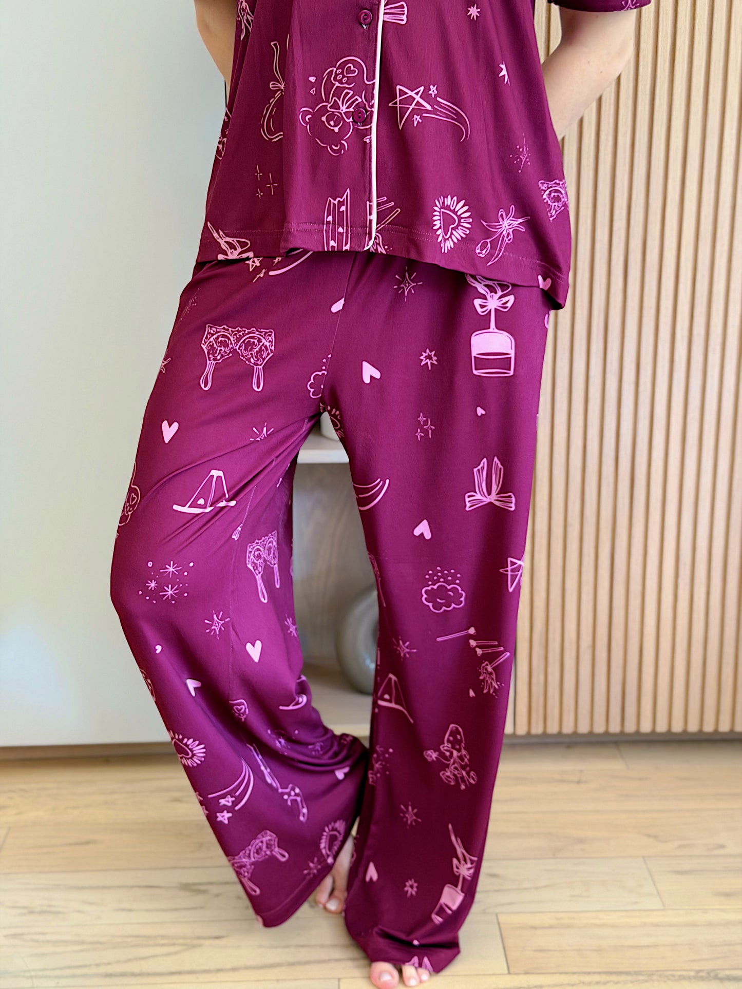 Self love cotton Button -up pajama /just girl in burgundy