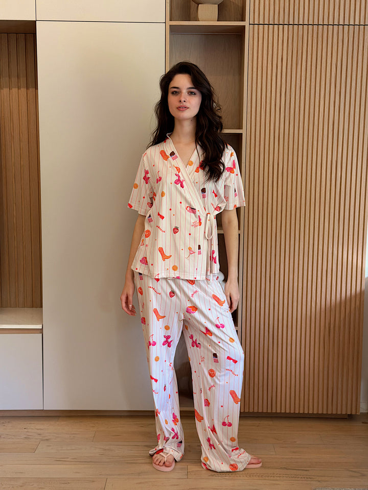 Self love cotton warp-style pajama  /Coffe