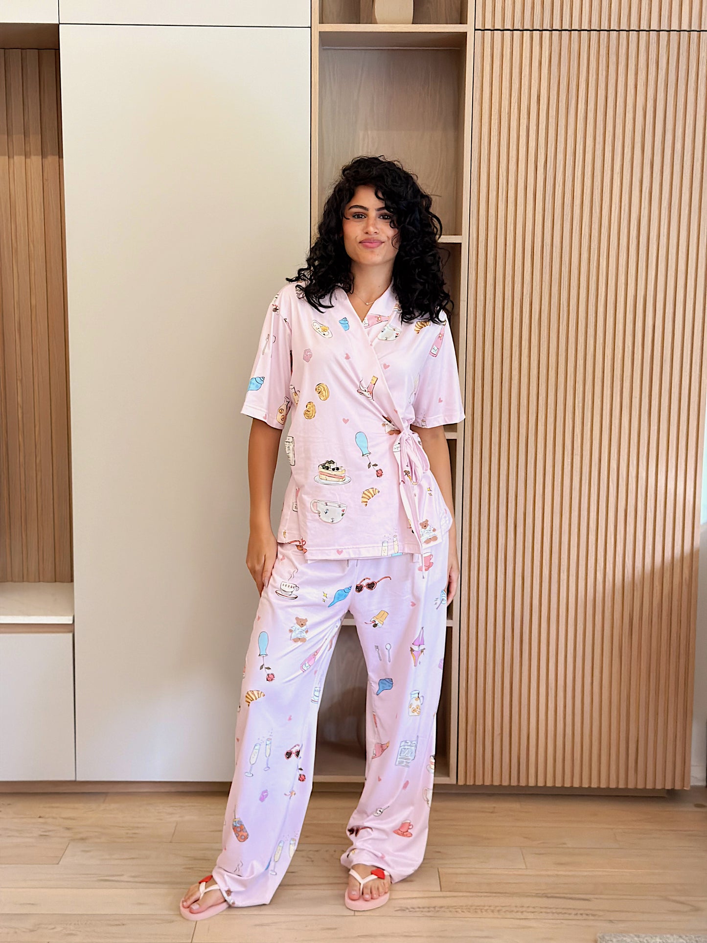 Self love cotton warp-style pajama /self love in Pink