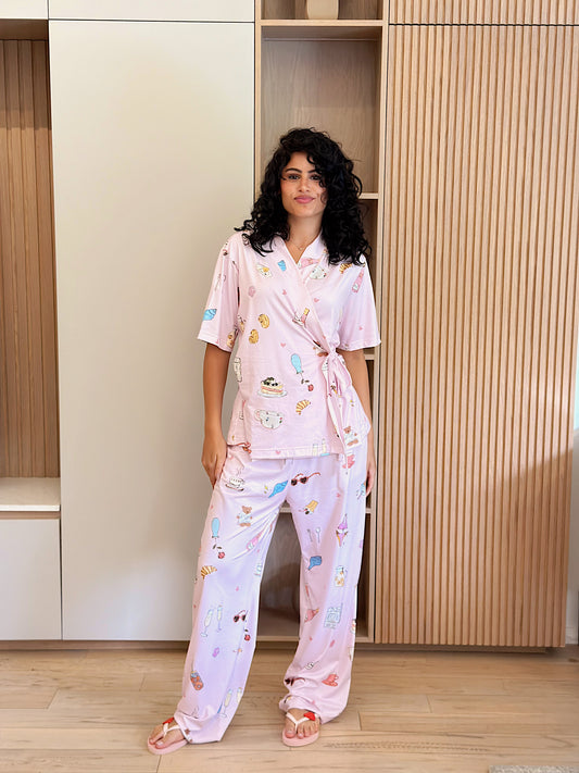 Self love cotton warp-style pajama /self love in Pink