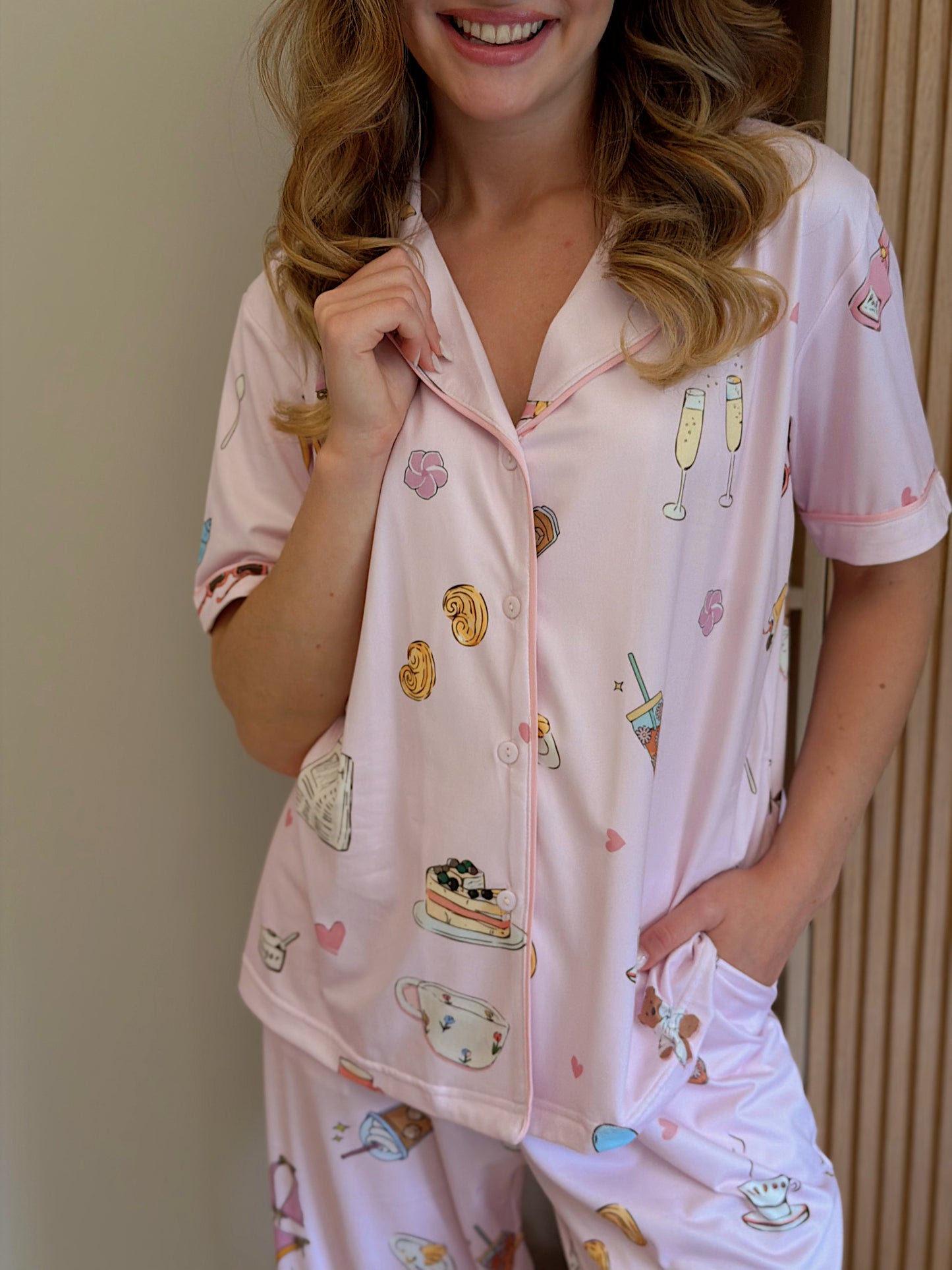 Self love cotton Button -up pajama/ self love in Pink
