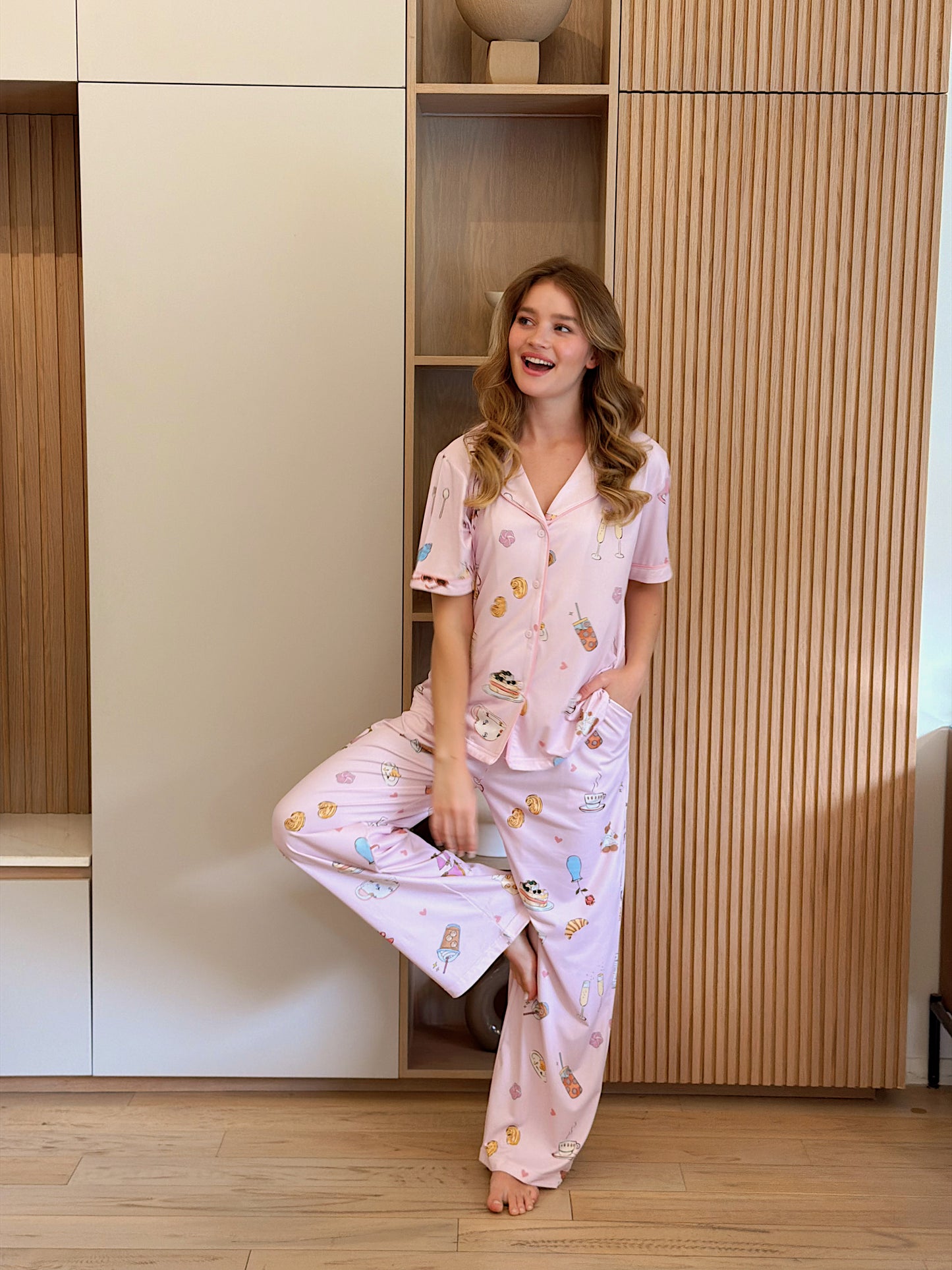Self love cotton Button -up pajama/ self love in Pink