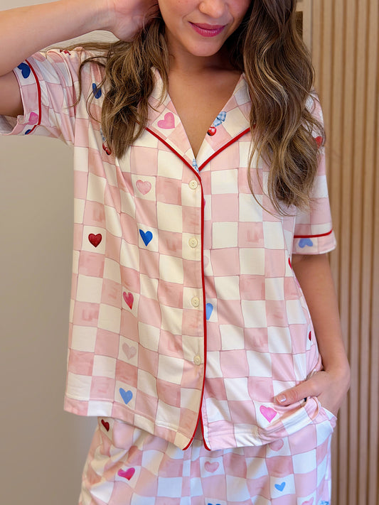 Self love cotton Button -up pajama / sweetest in Pink