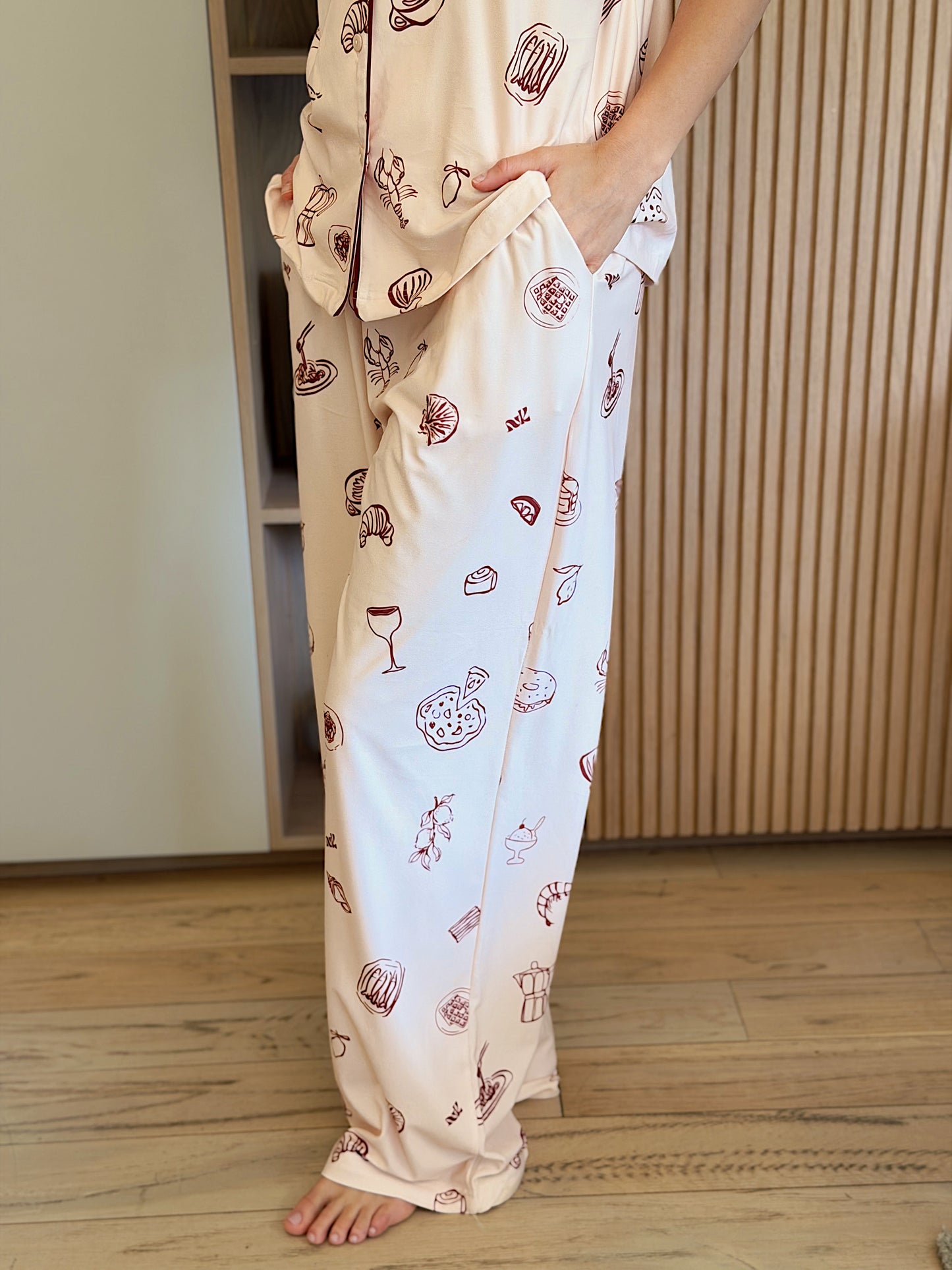 Self love cotton Button -up pajama / Breakfast club in Beige