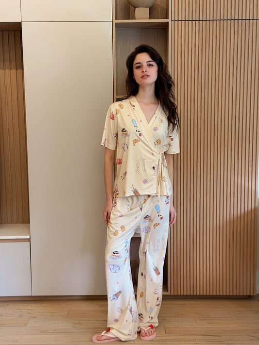 Self love cotton warp-style pajama/self love in yellow
