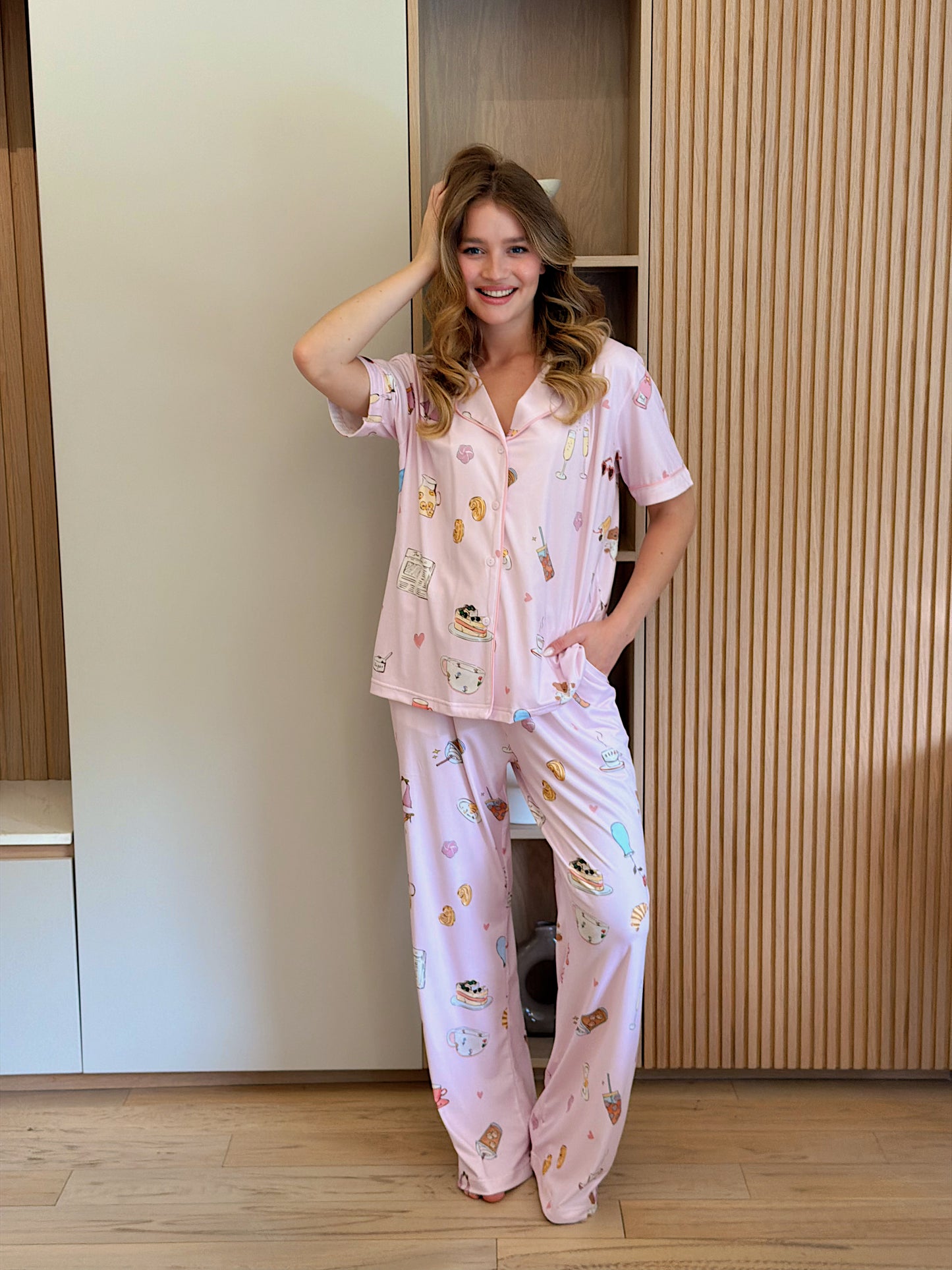 Self love cotton Button -up pajama/ self love in Pink