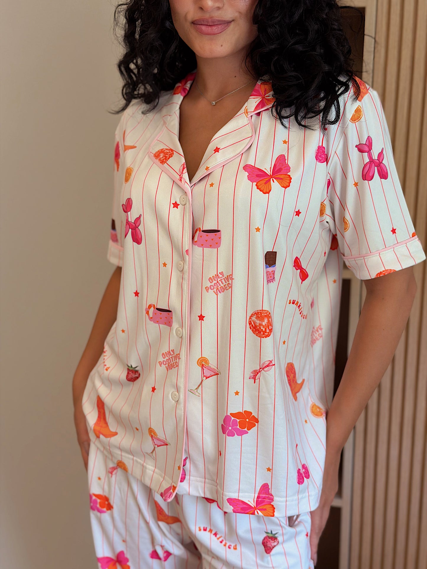 Self love cotton Button -up pajama / coffe