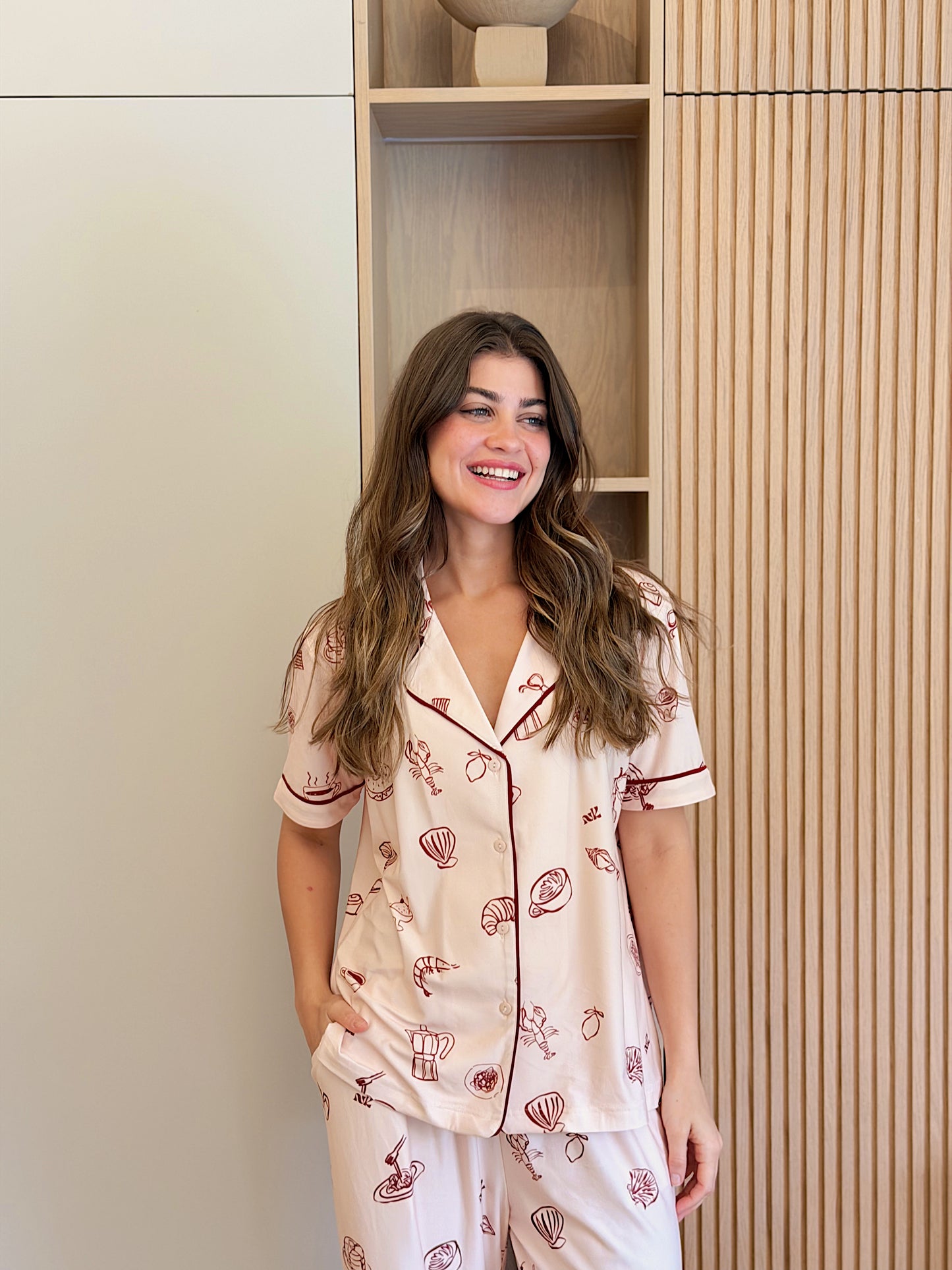 Self love cotton Button -up pajama / Breakfast club in Beige