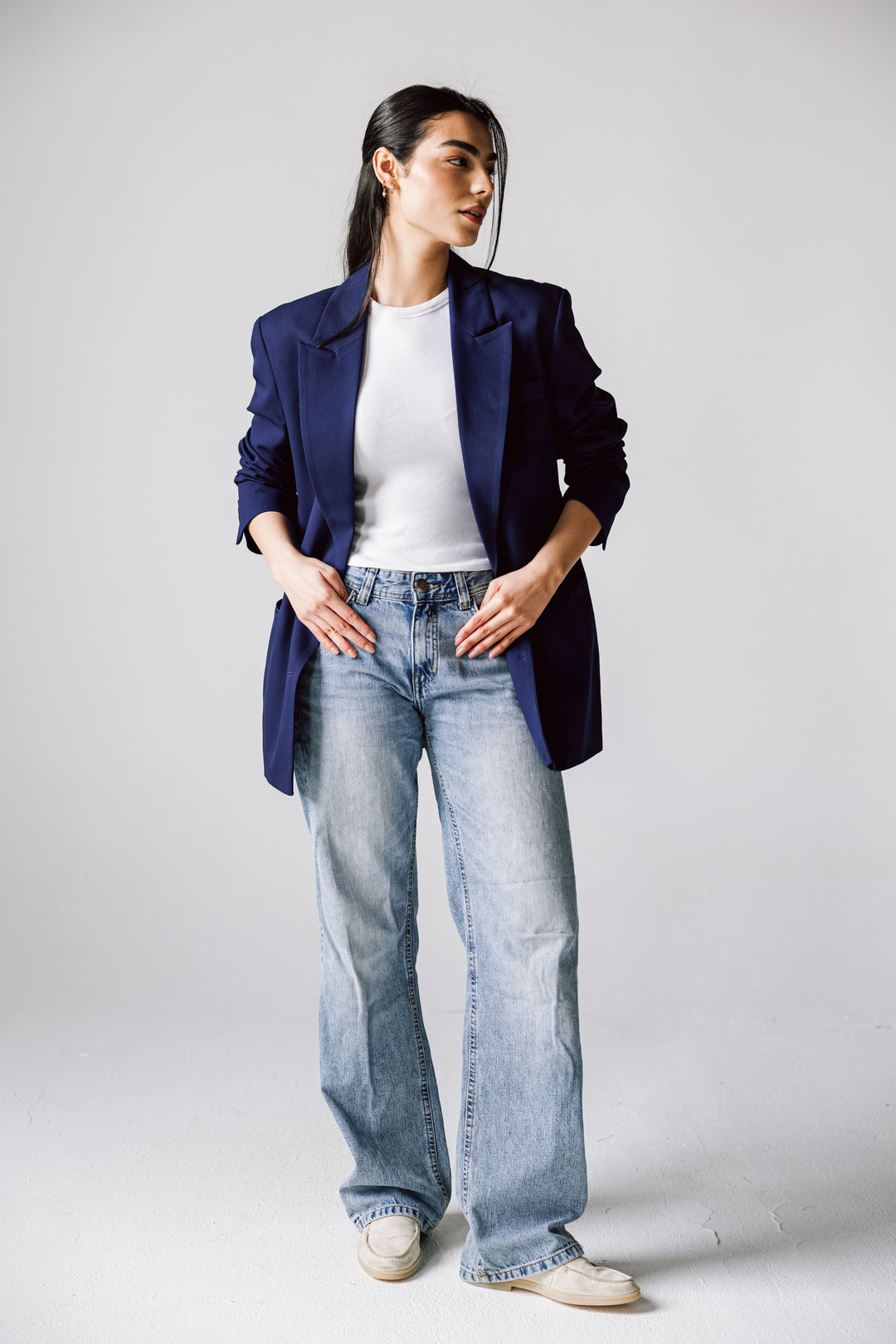 Oversized Statement Blazer In Navy Blue