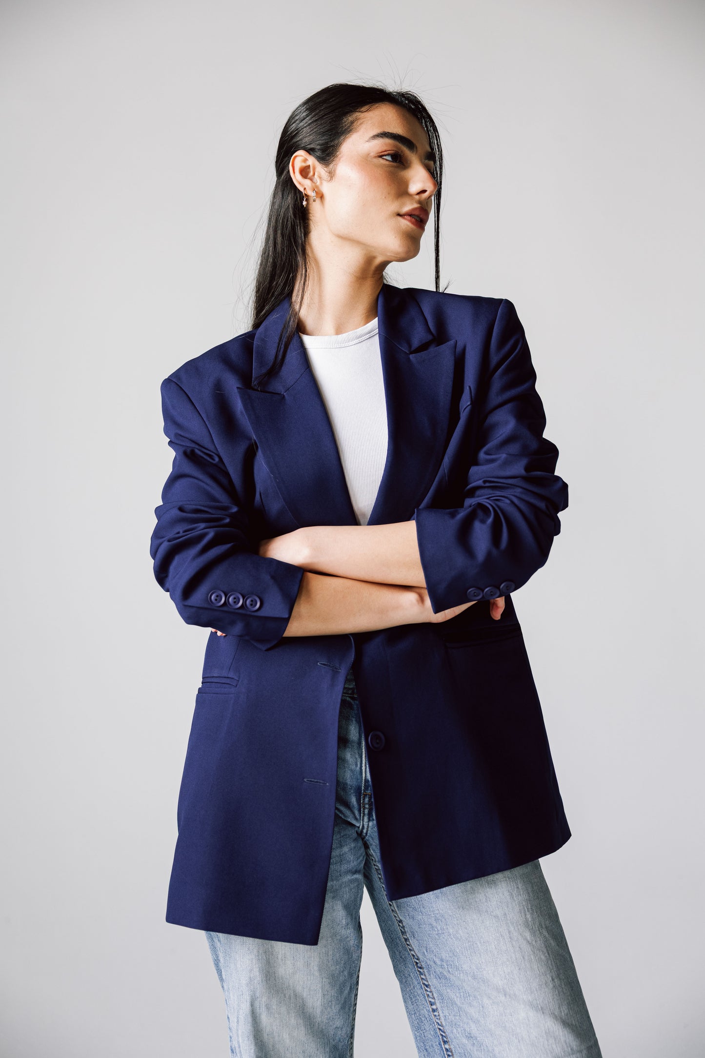 Oversized Statement Blazer In Navy Blue