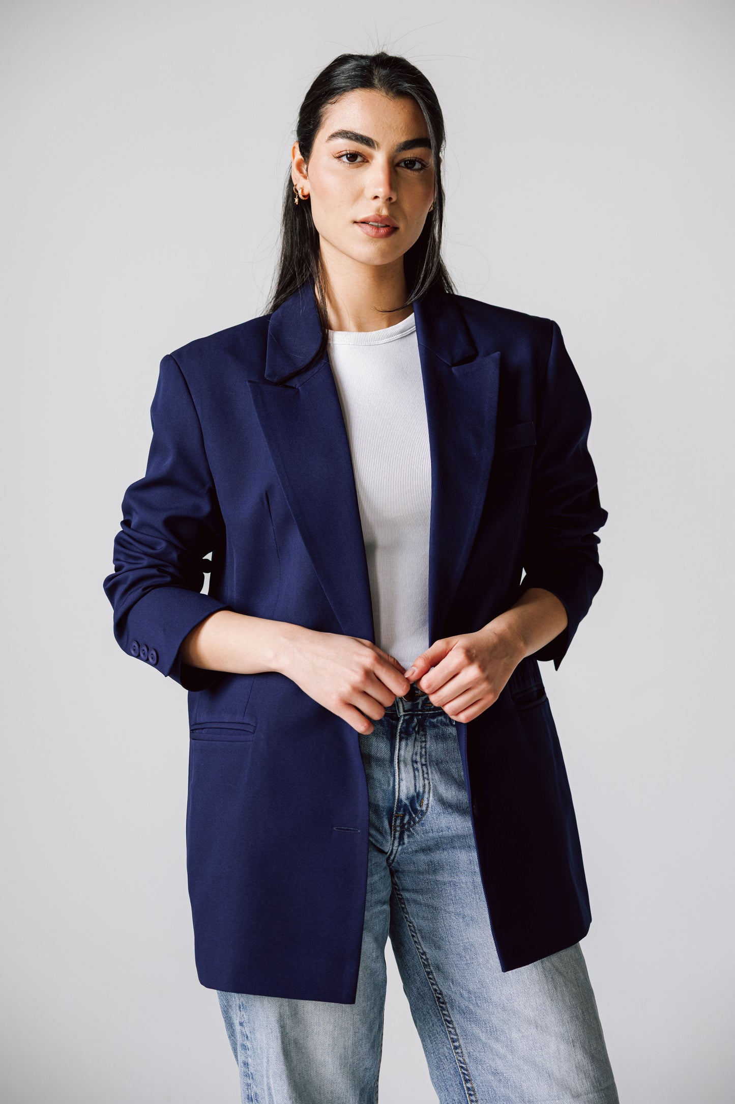 Oversized Statement Blazer In Navy Blue