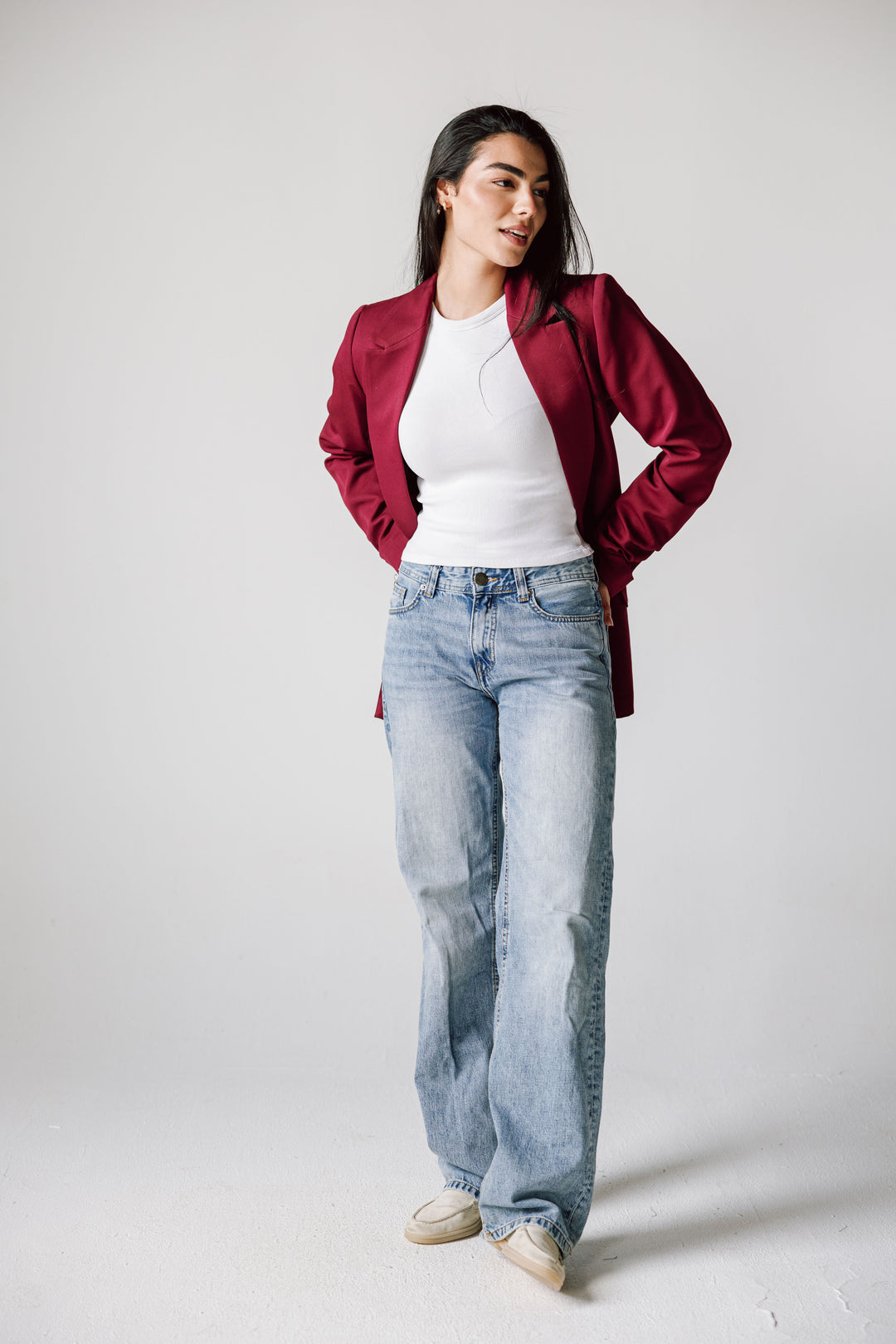 Ruffles blazer in Dark Red
