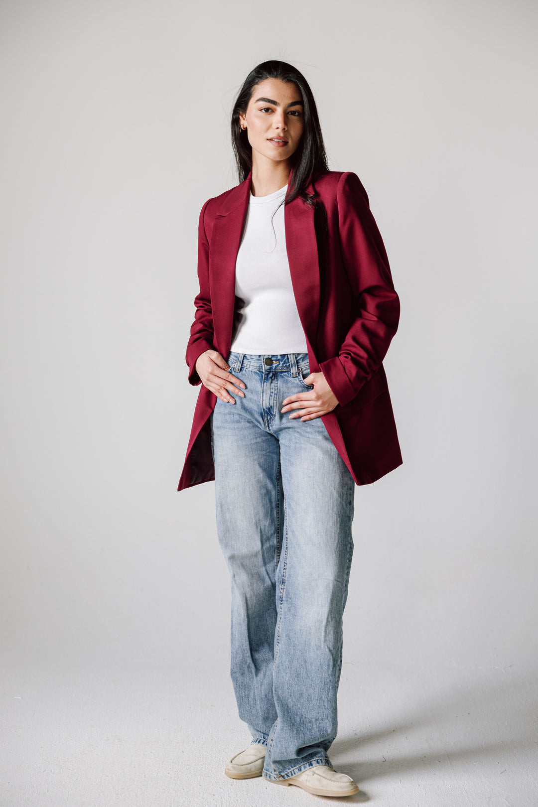 Ruffles blazer in Dark Red