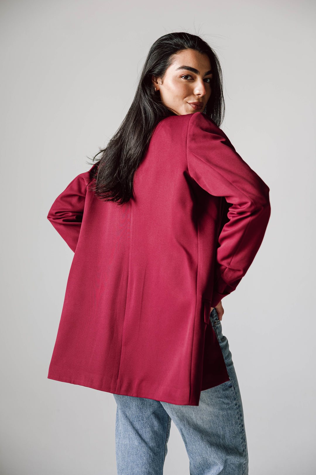 Ruffles blazer in Dark Red