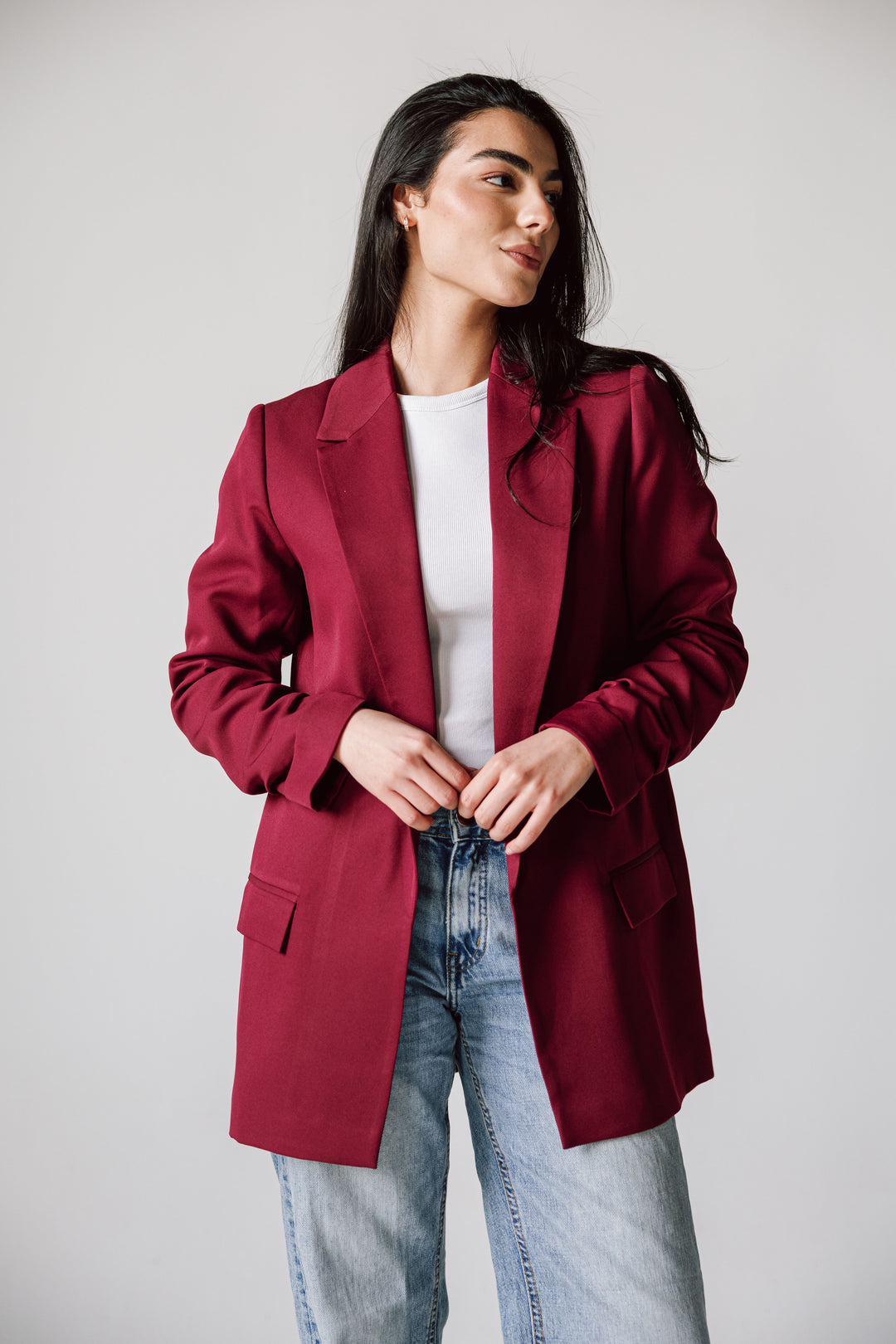 Ruffles blazer in Dark Red
