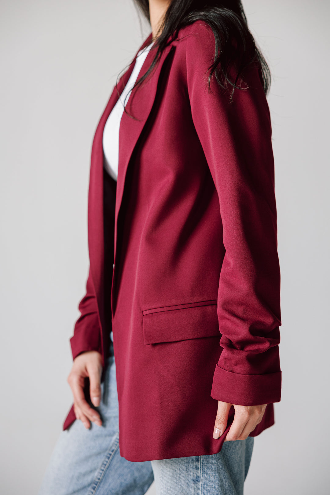 Ruffles blazer in Dark Red
