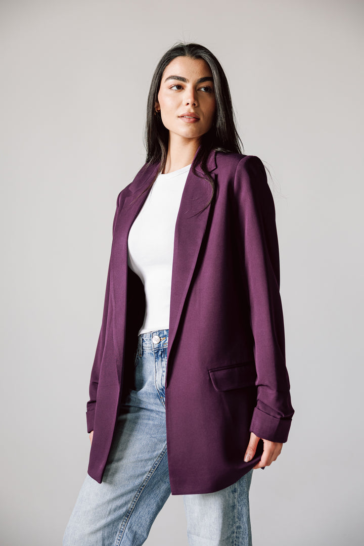 Ruffle blazer in burgandy