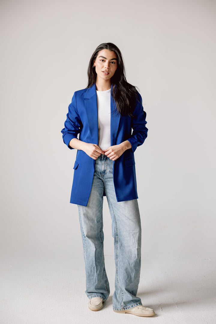 Ruffle blazer in royle blue