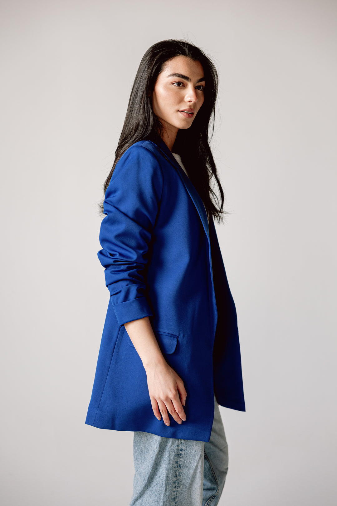 Ruffle blazer in royle blue