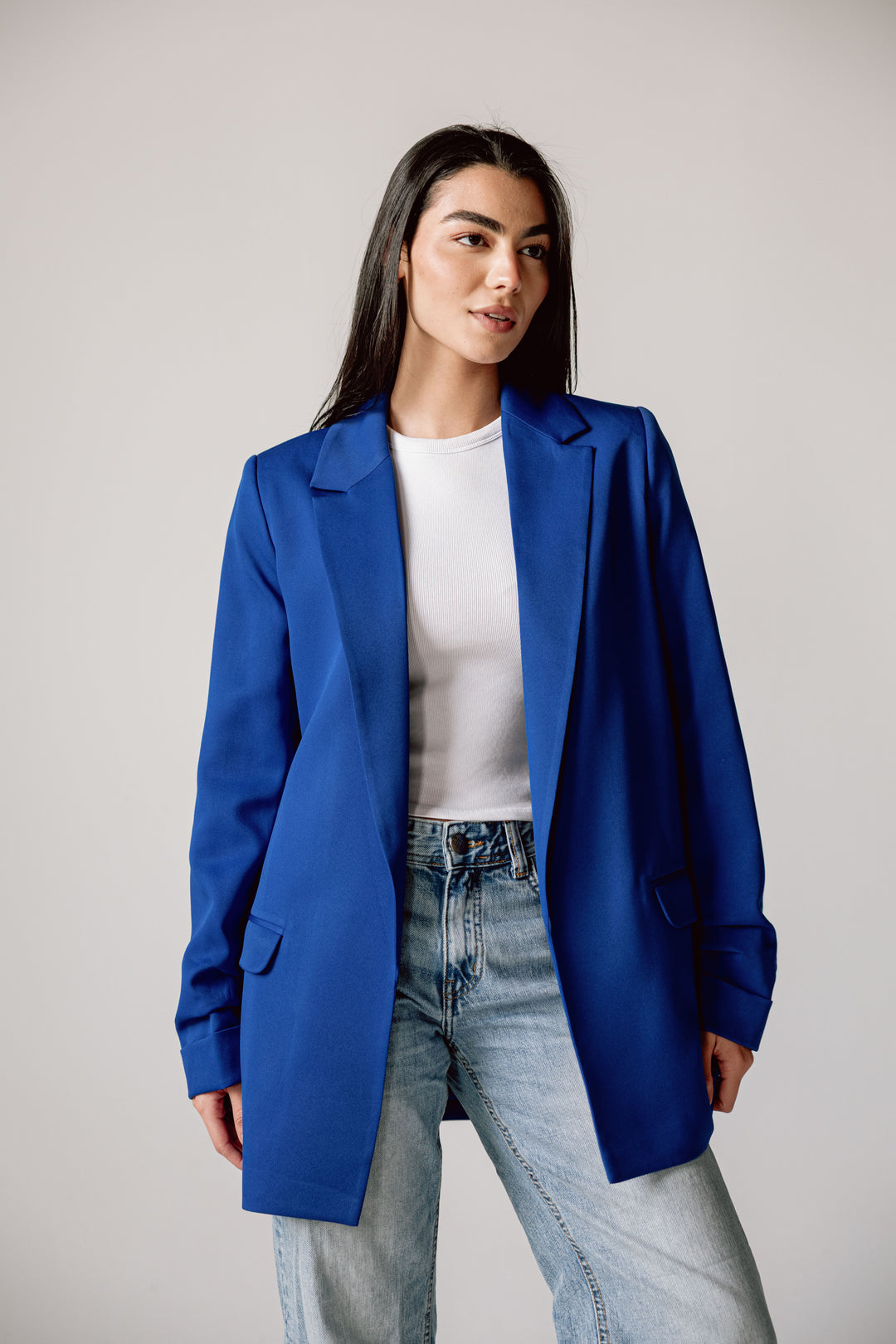 Ruffle blazer in royle blue