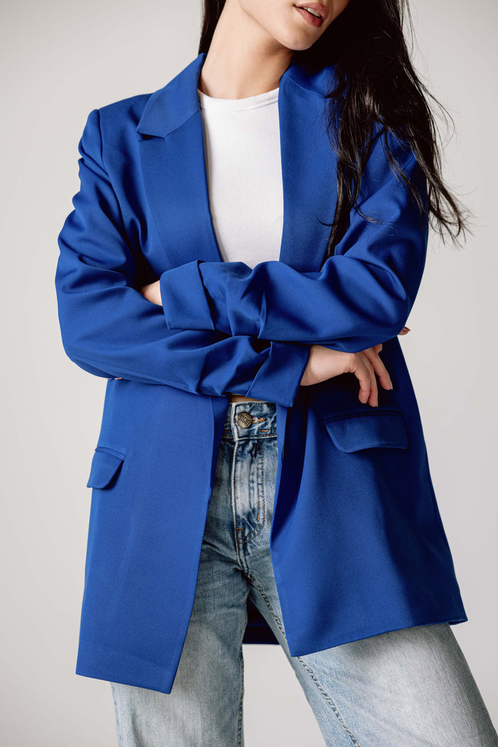 Ruffle blazer in royle blue