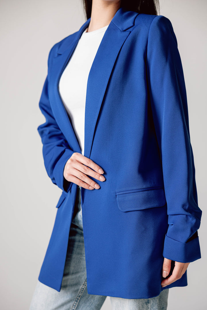 Ruffle blazer in royle blue