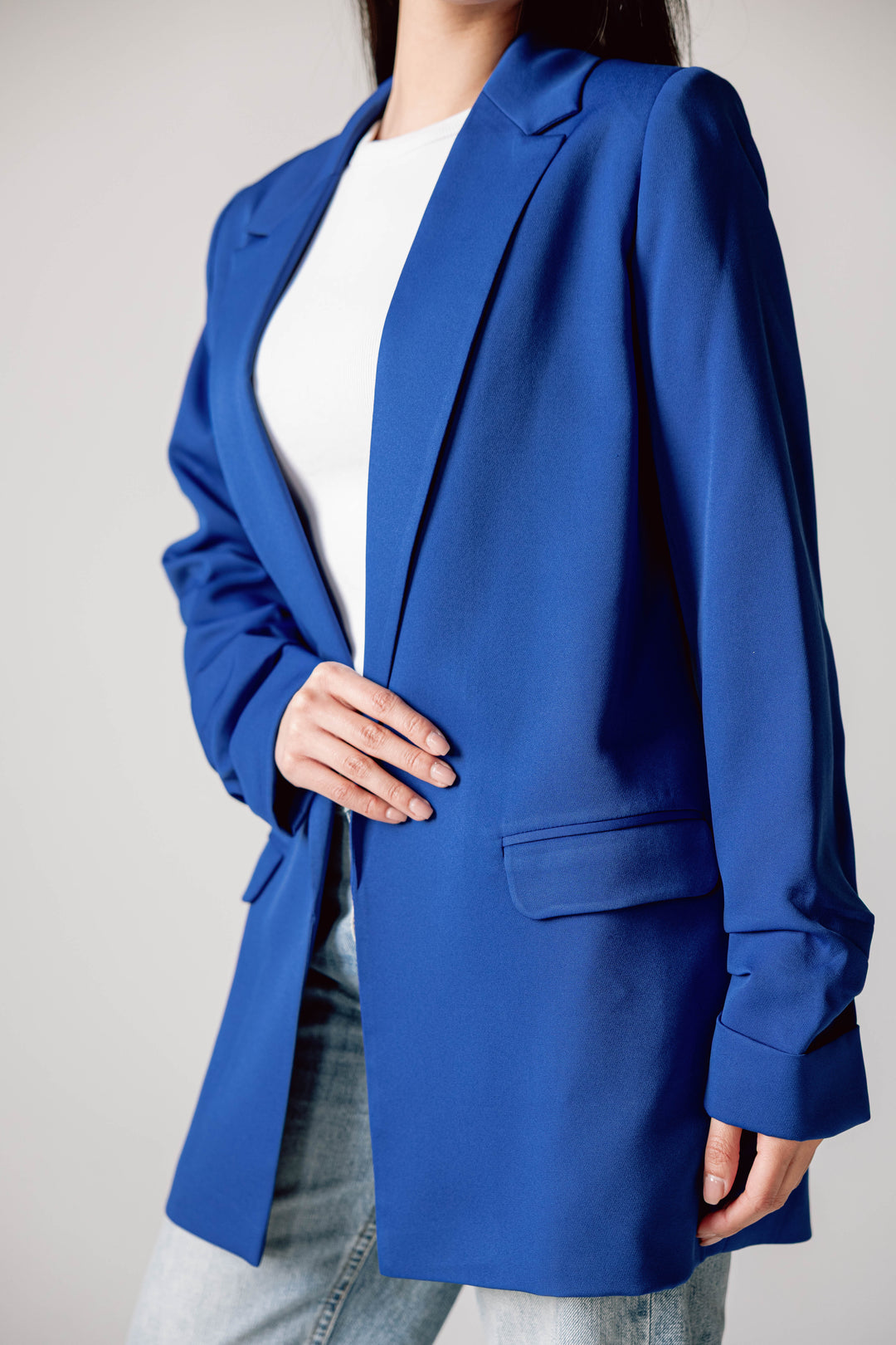 Ruffle blazer in royle blue