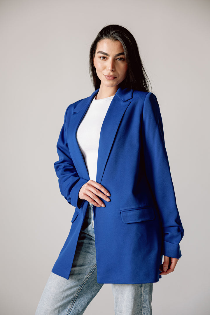 Ruffle blazer in royle blue