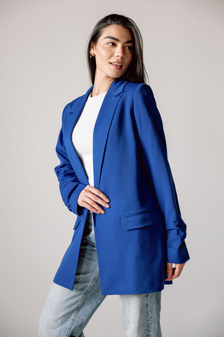 Ruffle blazer in royle blue