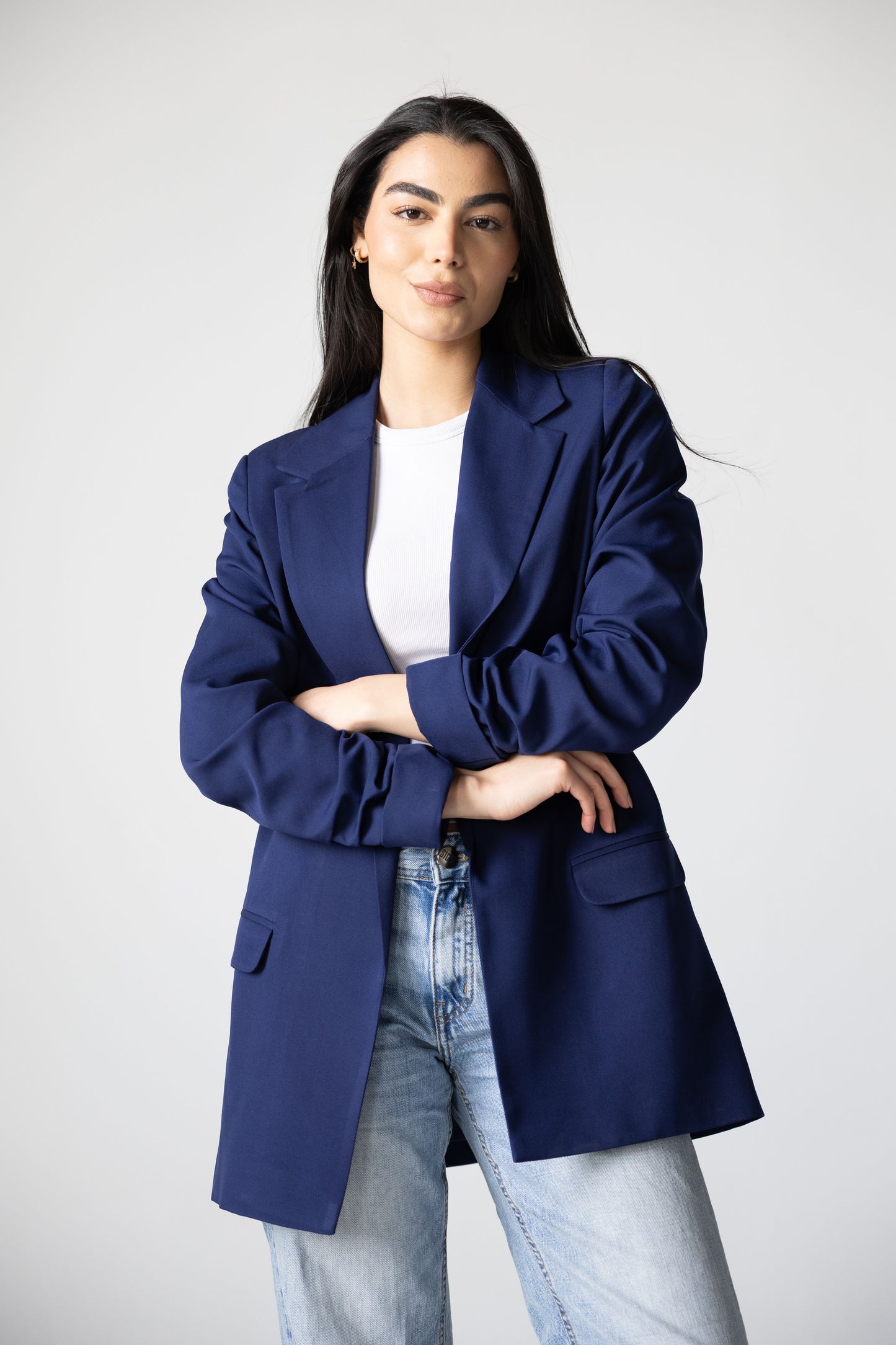 Ruffles Blazer in Navy blue