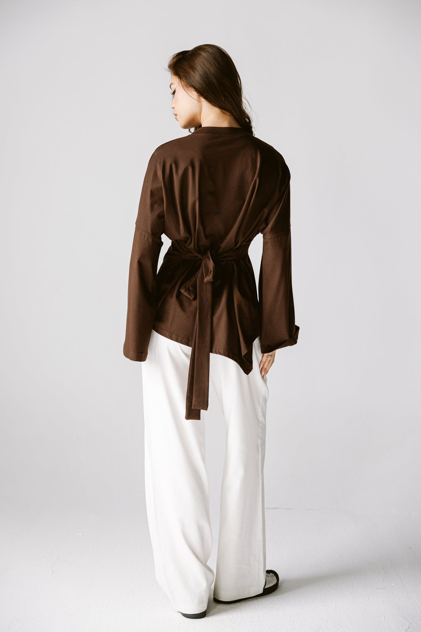 Waist Tie Top In Brown