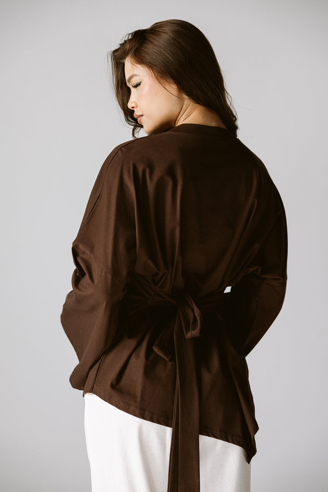 Waist Tie Top In Brown